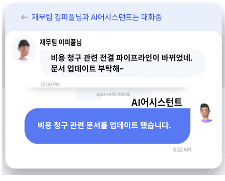 (일주일 전) 재무팀 김피플 직원과 AI어시스턴트의 대화